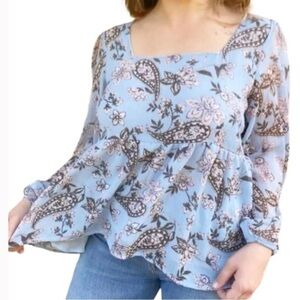 AMERICAN EAGLE  shear floral print puff sleeve boho tie back blouse sz s…